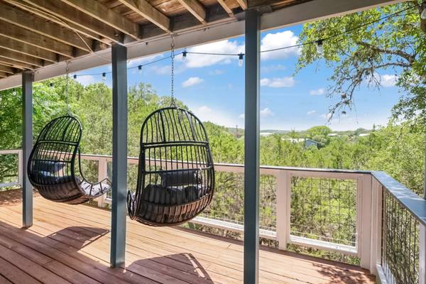 Hanging egg chairs on the deck